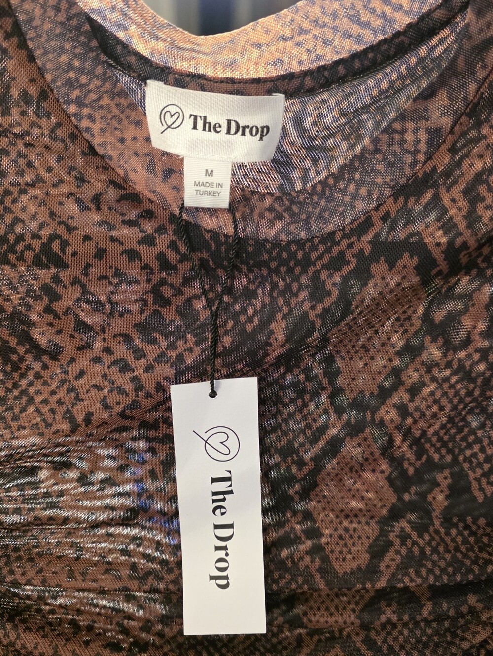 The Drop Women's Ruched Snake-Print Long Sleeve Dress - Brown/Black - Picture 5 of 5